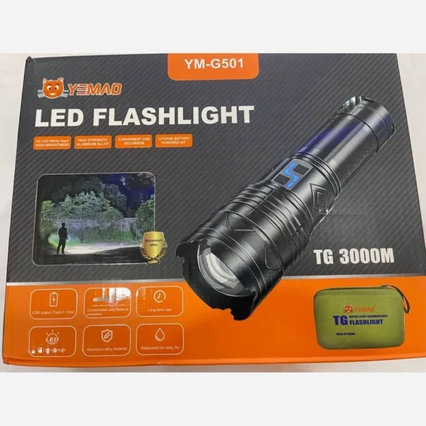 مصباح يدوي كبير قابل لإعادة الشحن رمز YM G501 مسافة 3000 متر