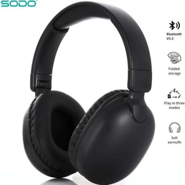 سماعة SODO SD-1101 لاسلكية بتقنية البلوتوث V5.3 مع ميكروفون خارجي ودعم بطاقة SD , اسود