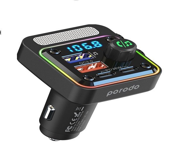 بورودو شاحن سيارة اف ام سريع الشحن ومشغل موسيقى مزدوج USB-C وUSB A وبلوتوث 5.3 وراديو اف ام