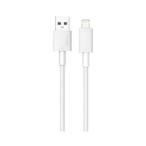 كابل USB A إلى Lightning PVC من Porodo، - أبيض