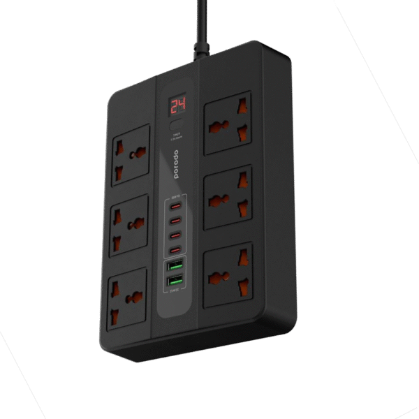 موزع سوبر متعدد المنافذ من Porodo 6 AC 2 USB-A 24W و4 USB-C PD 36W 3M 3000W UK - أسود